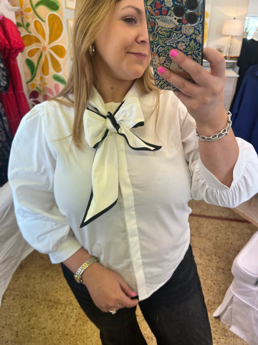 White Tie Neck Blouse