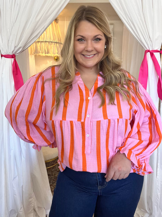 Pink & Orange Gauze Blouse