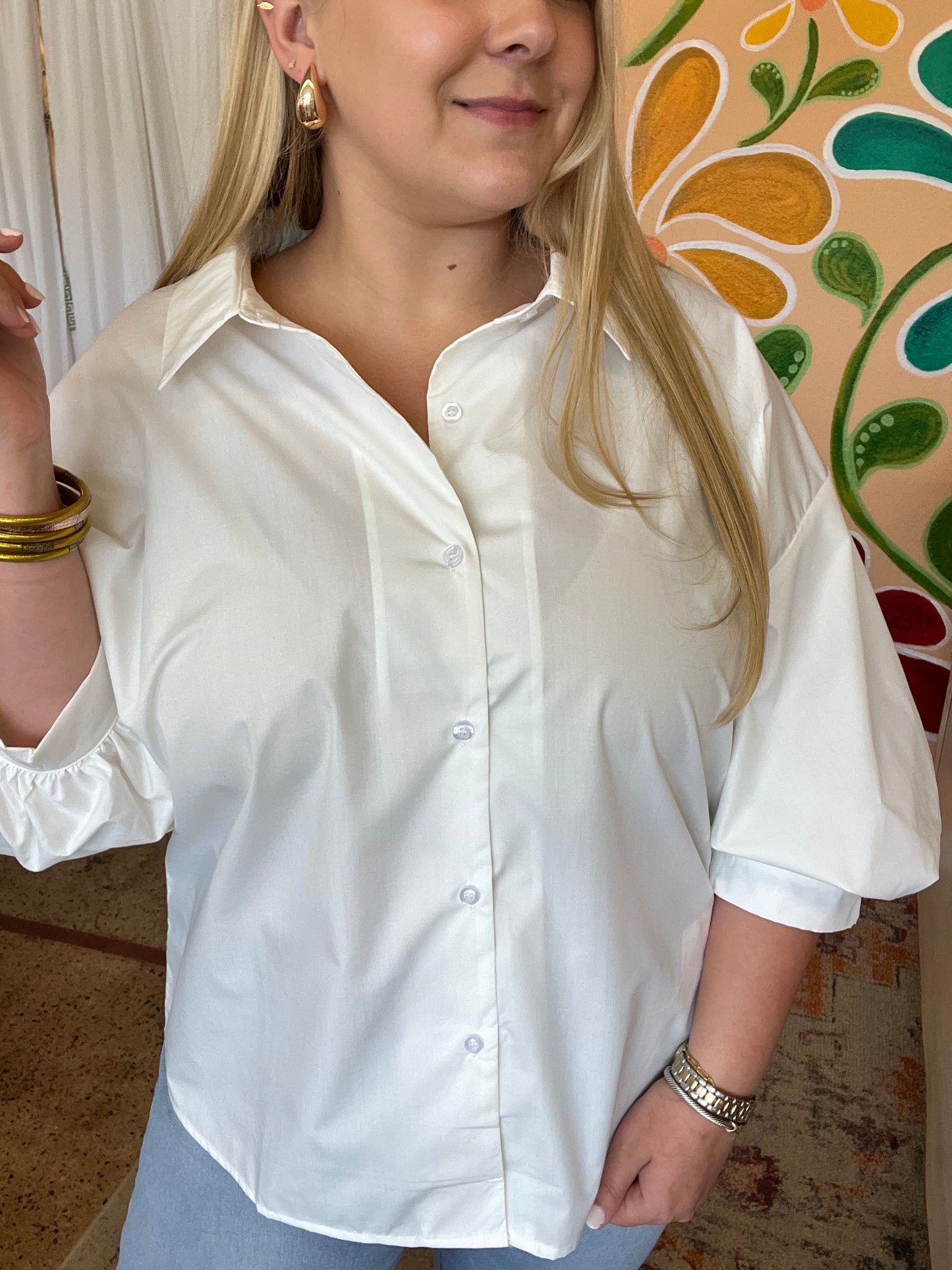 Bishop Sleeve Button Down Blouse