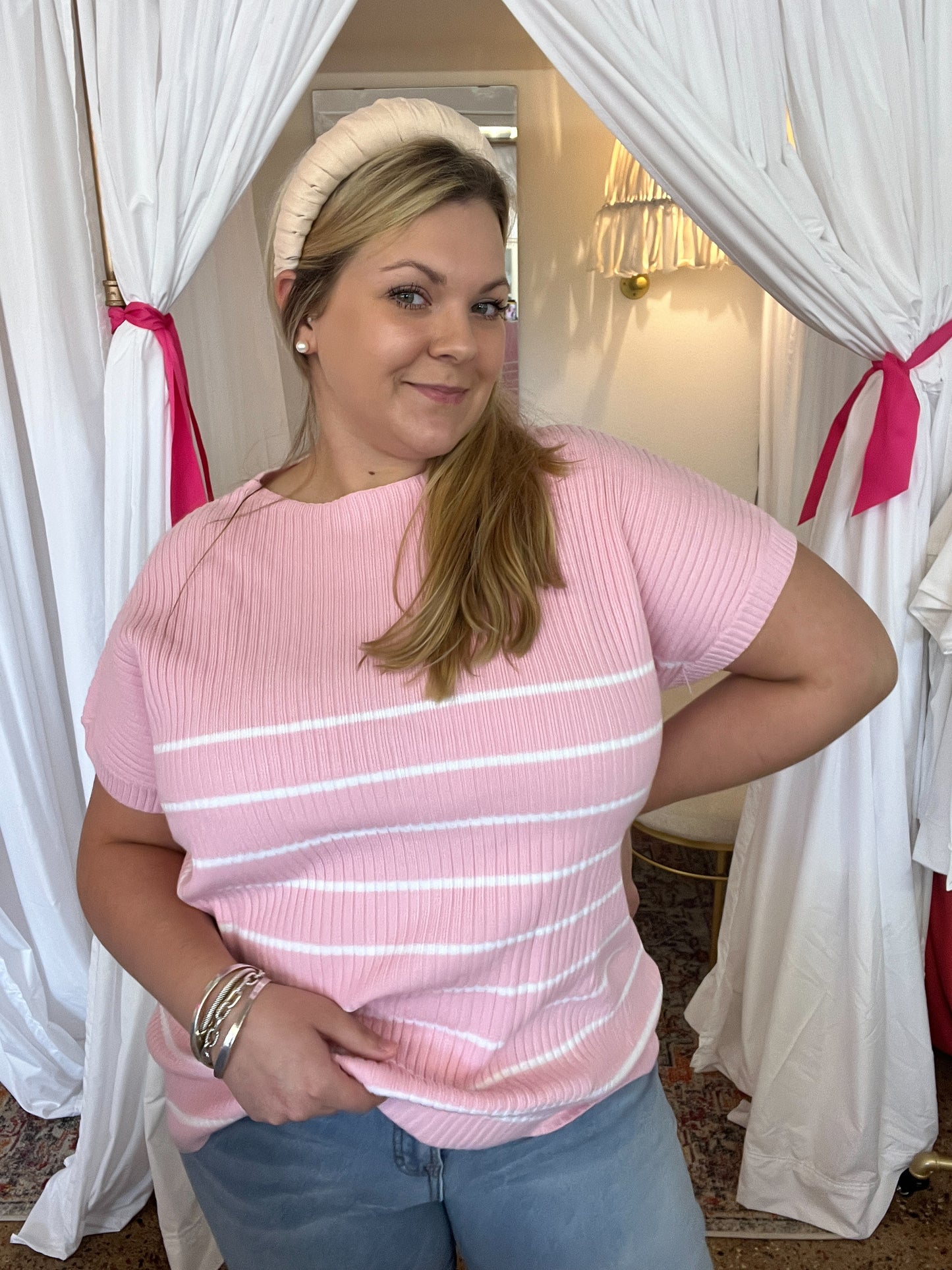 Short Sleeve Ribbed Sweater Top