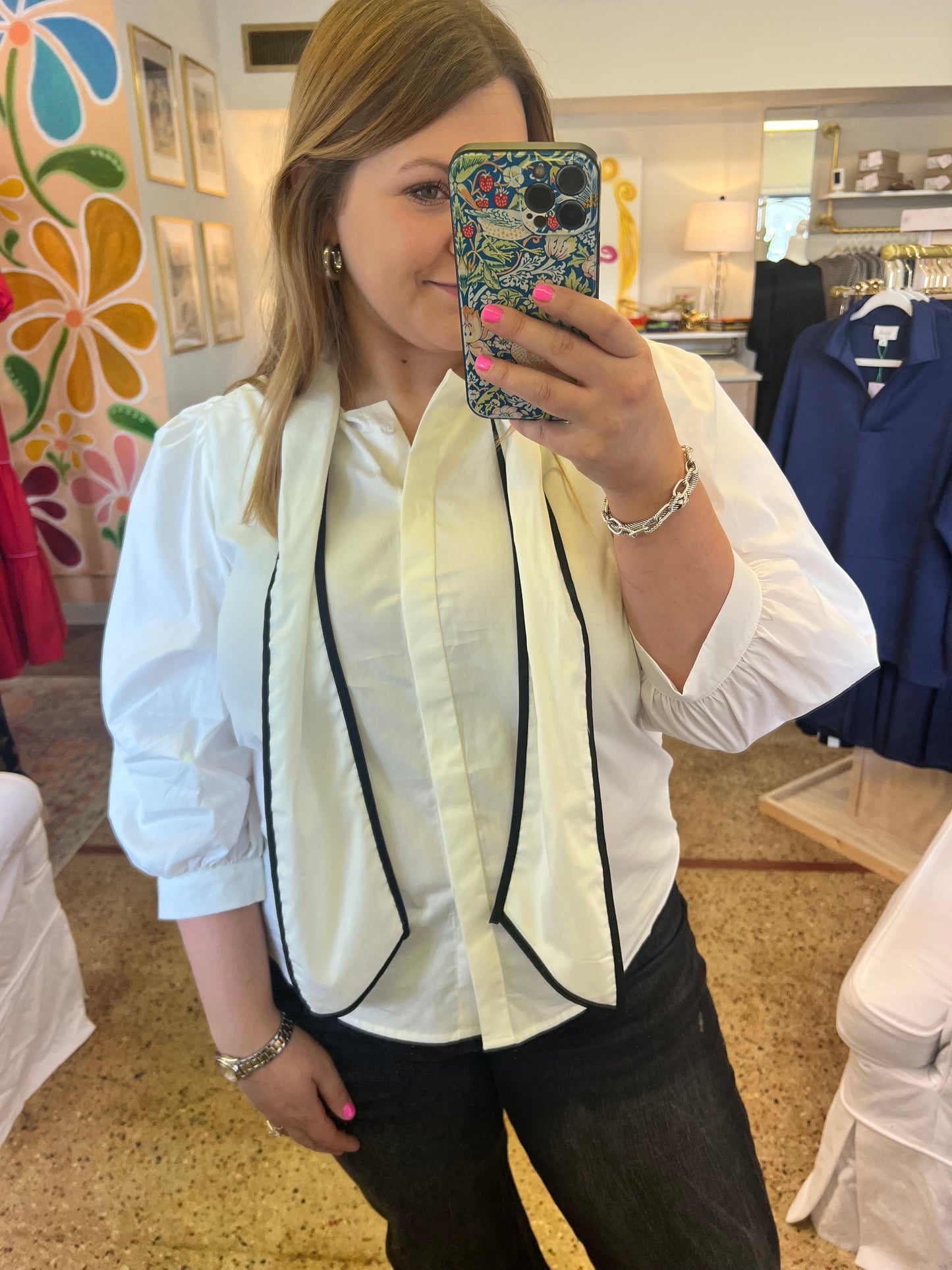 White Tie Neck Blouse