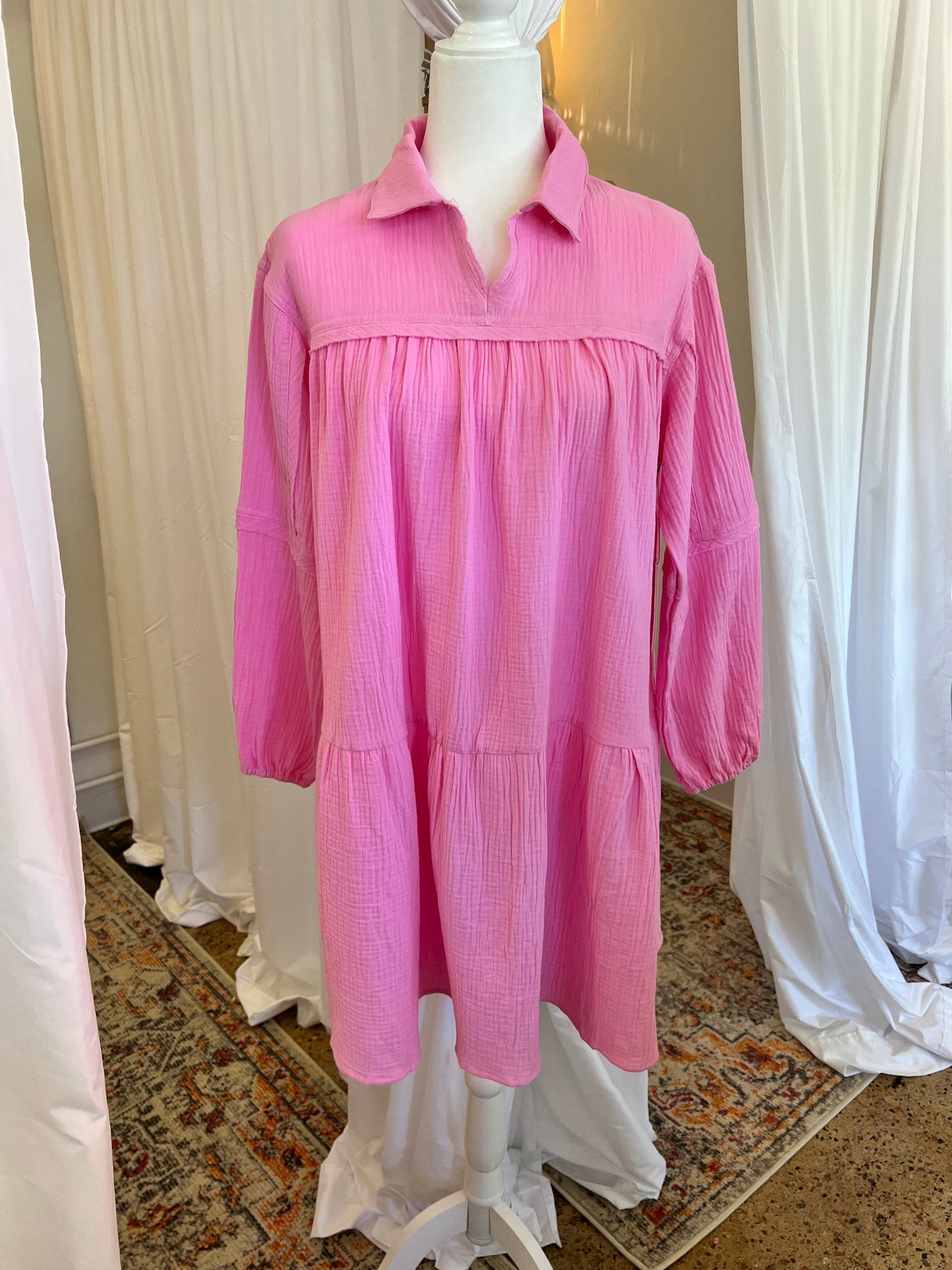 Pink Gauze Bubble Sleeve Dress