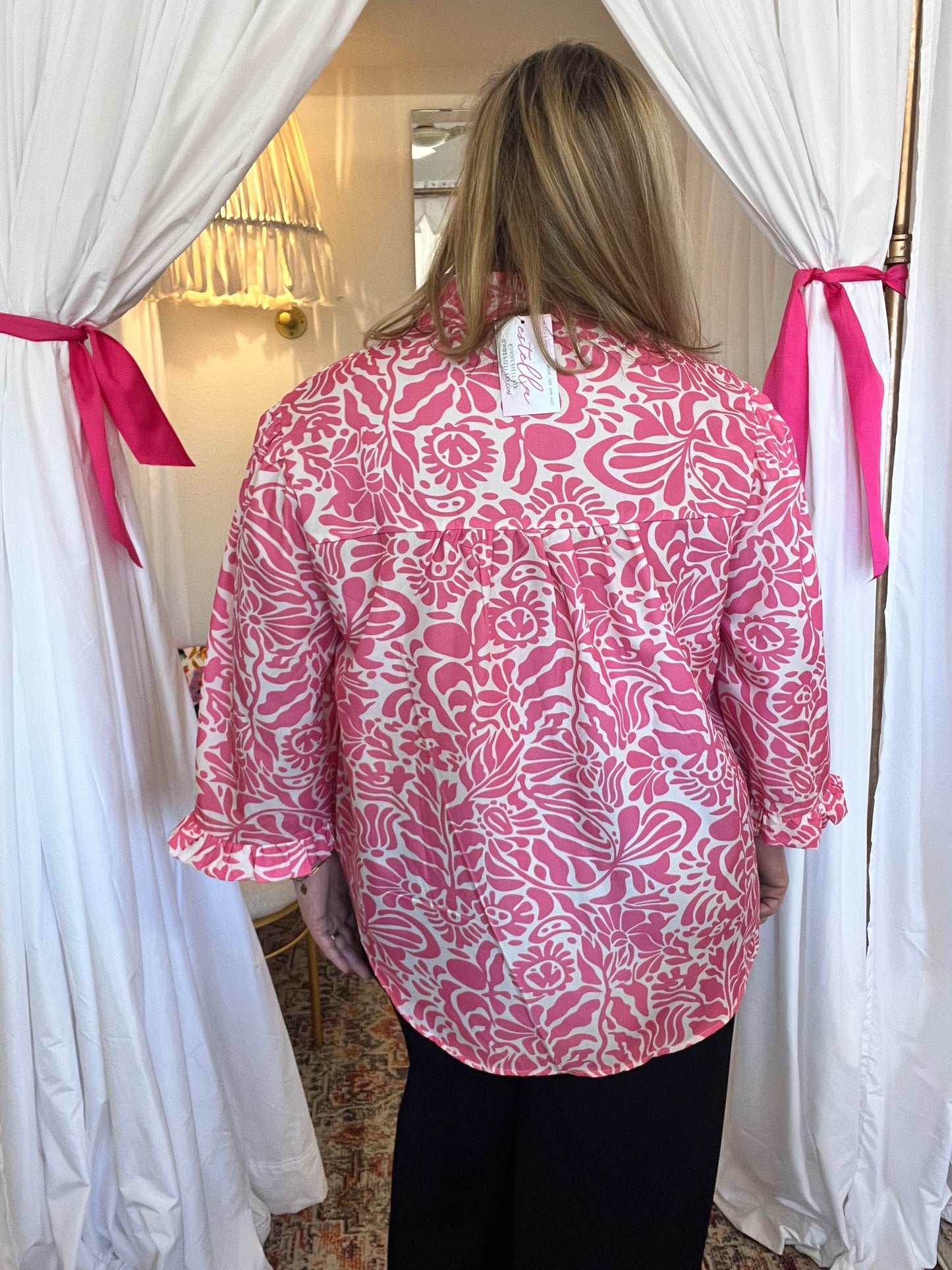 Pink Floral Blouse-plus