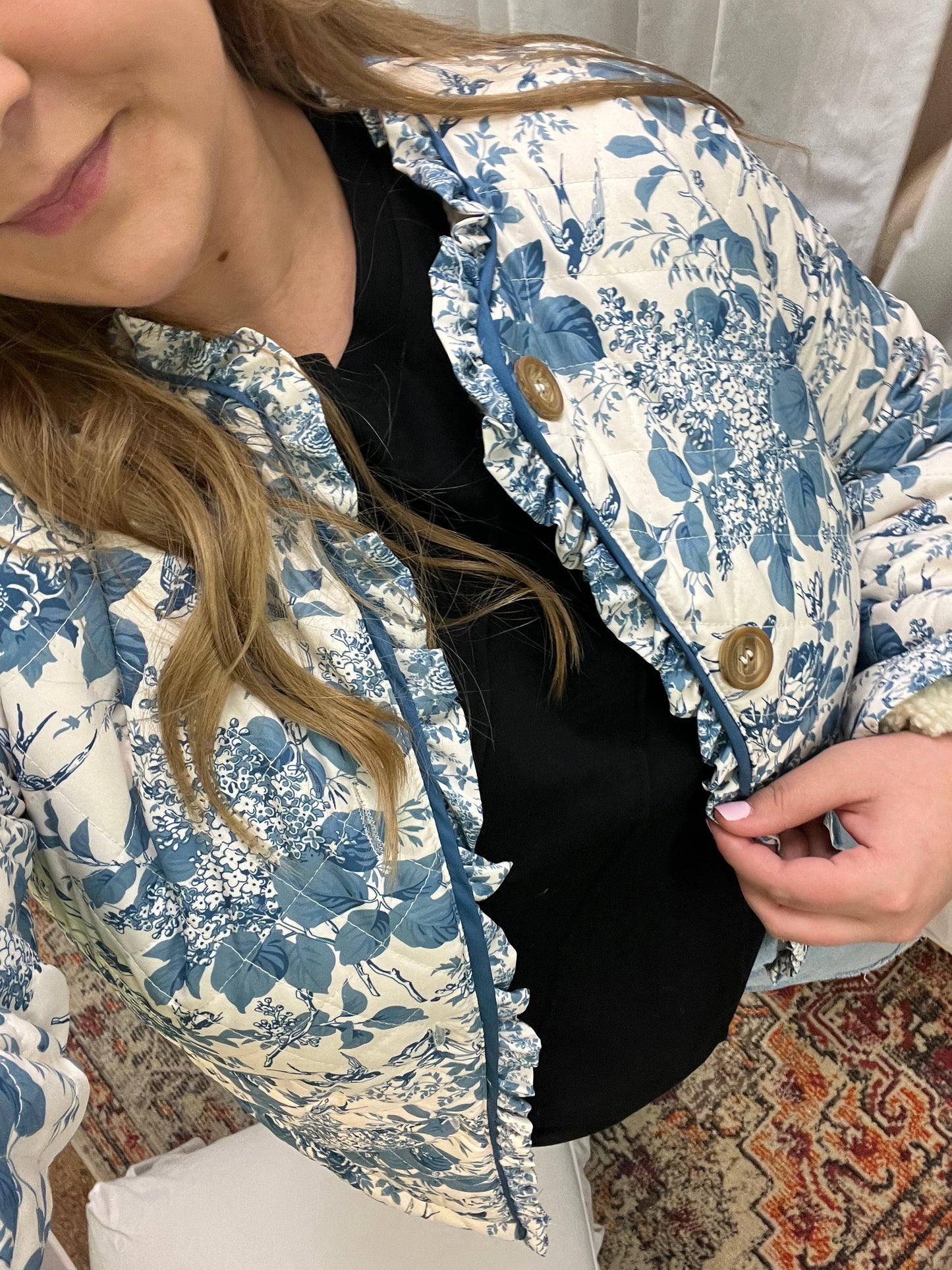 Blue Floral Sherpa Jacket