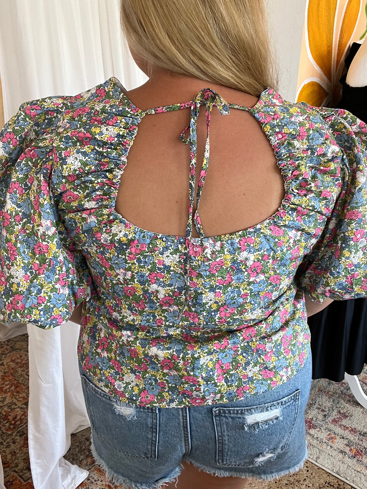 Floral Tie Back Mini Blouse