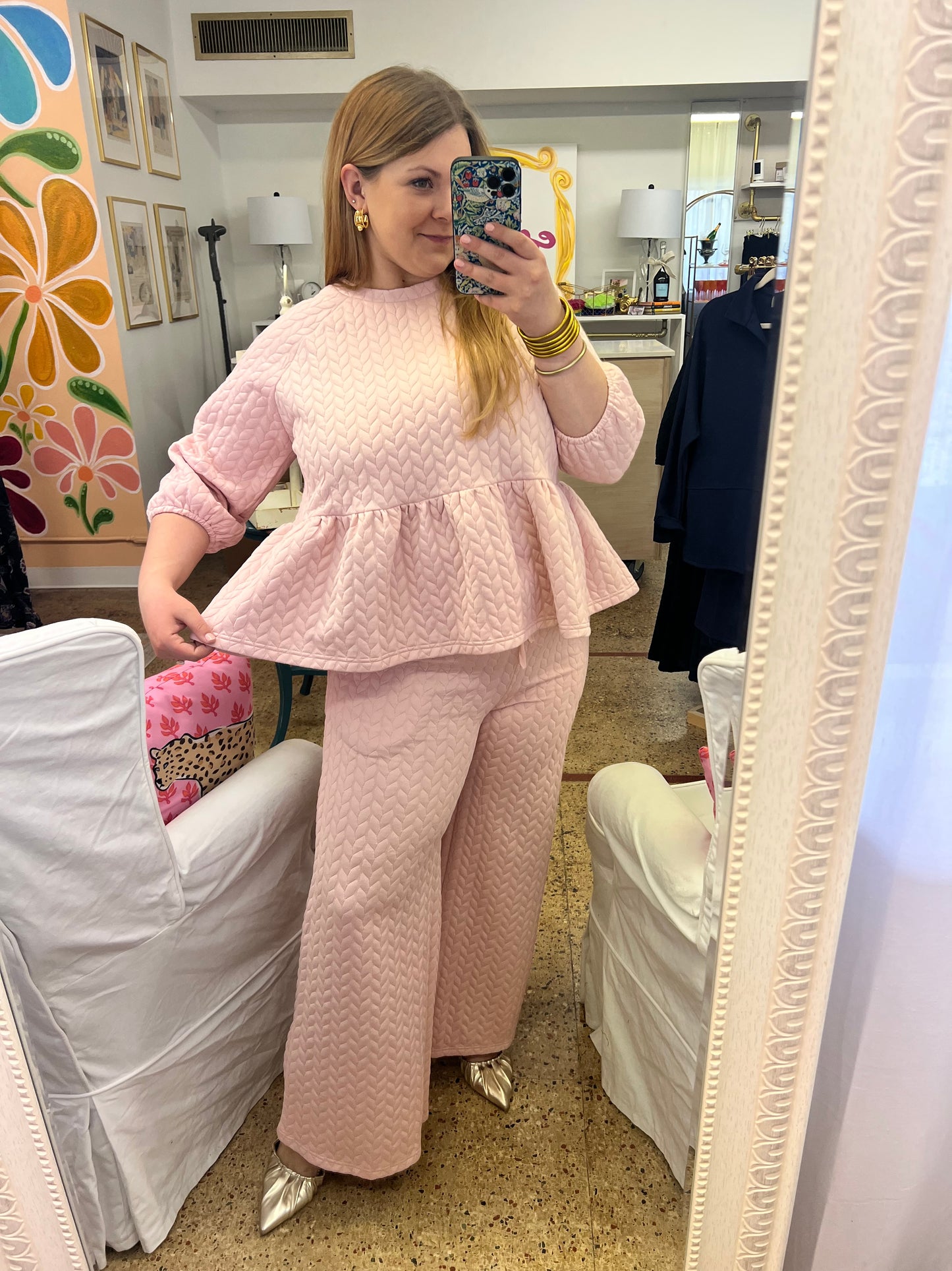 Blush Quilted Peplum Top Set