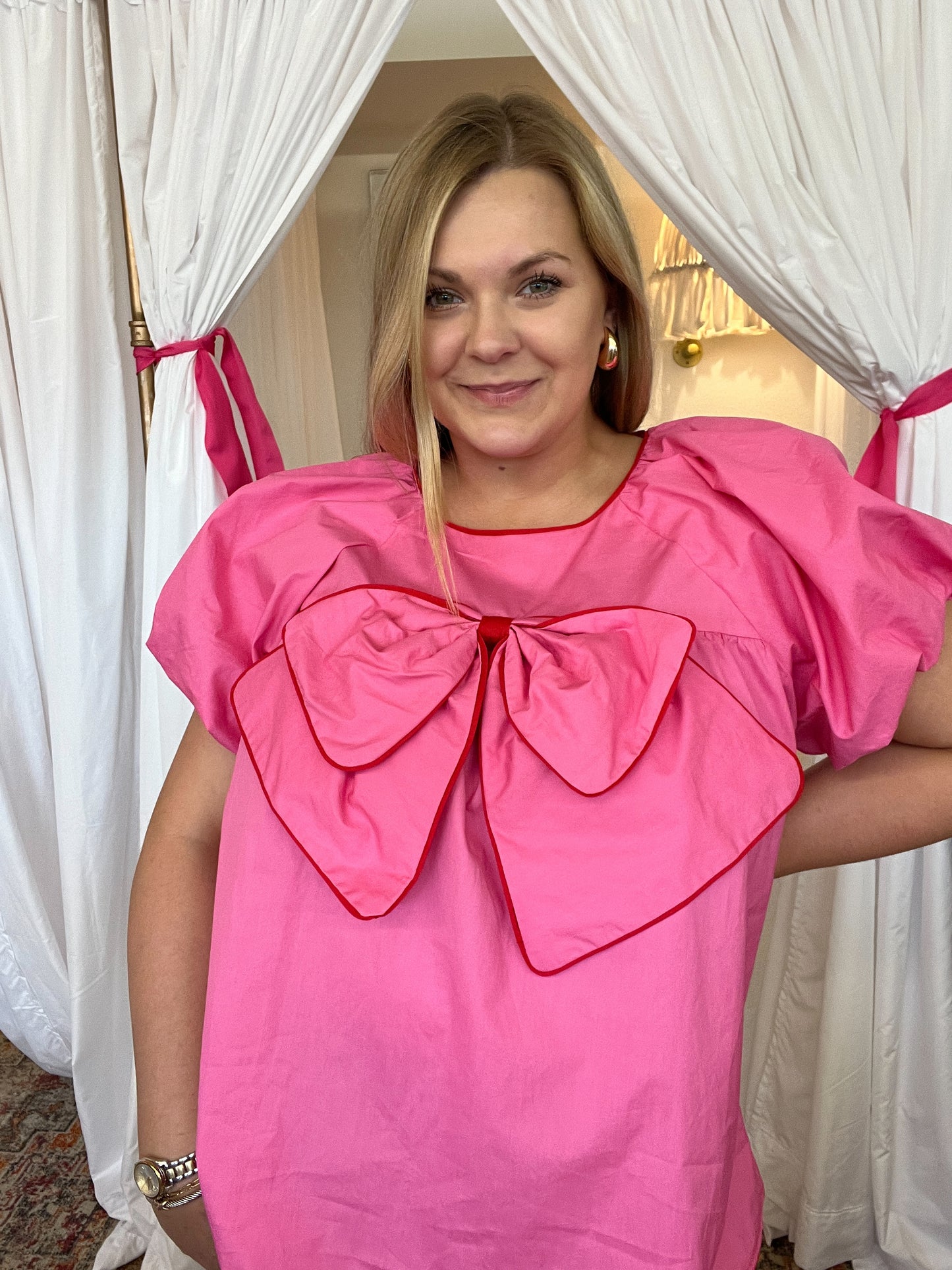 Large Bow Puff Sleeve Blouse