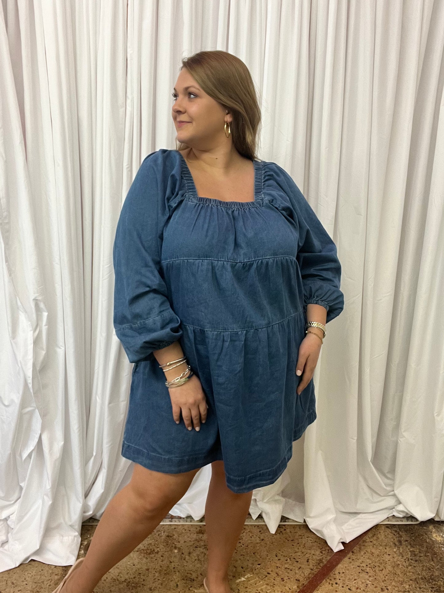 Chambray Square Neck Dress