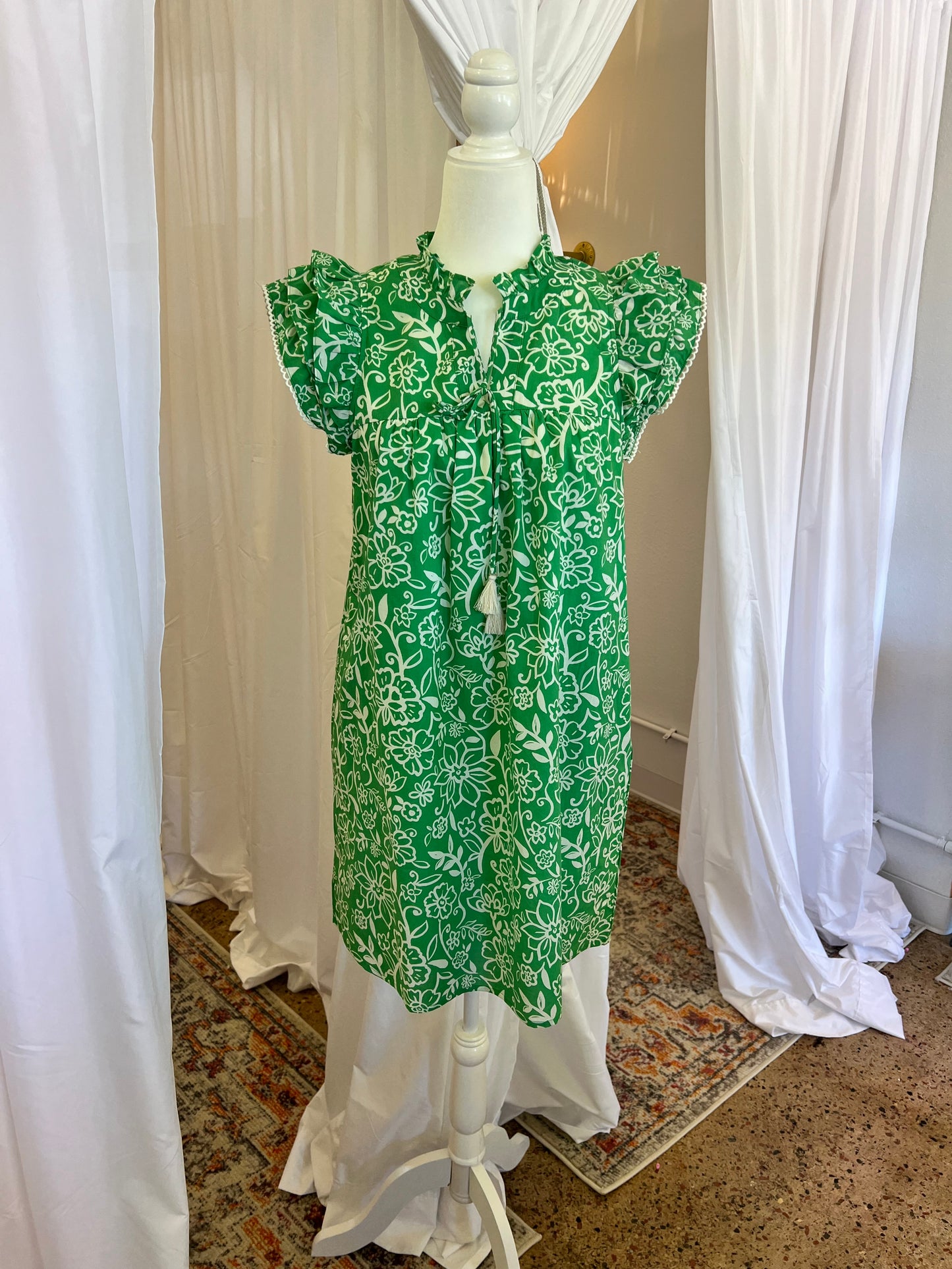 Green Flower Print Dress