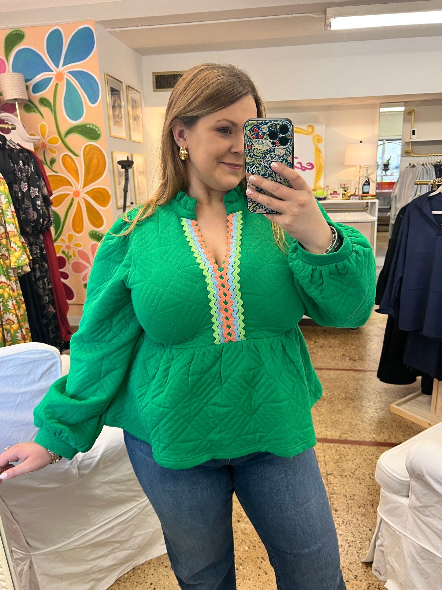 Green Quilted Blouse