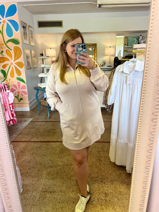 Half Zip Dress-Taupe