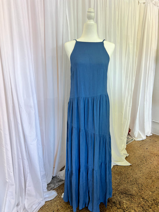 Denim blue tiered Maxi