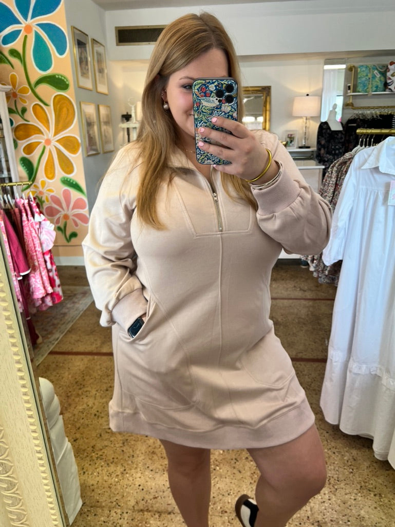 Half Zip Dress-Taupe