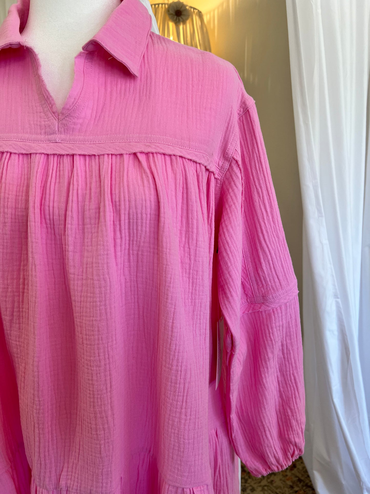 Pink Gauze Bubble Sleeve Dress