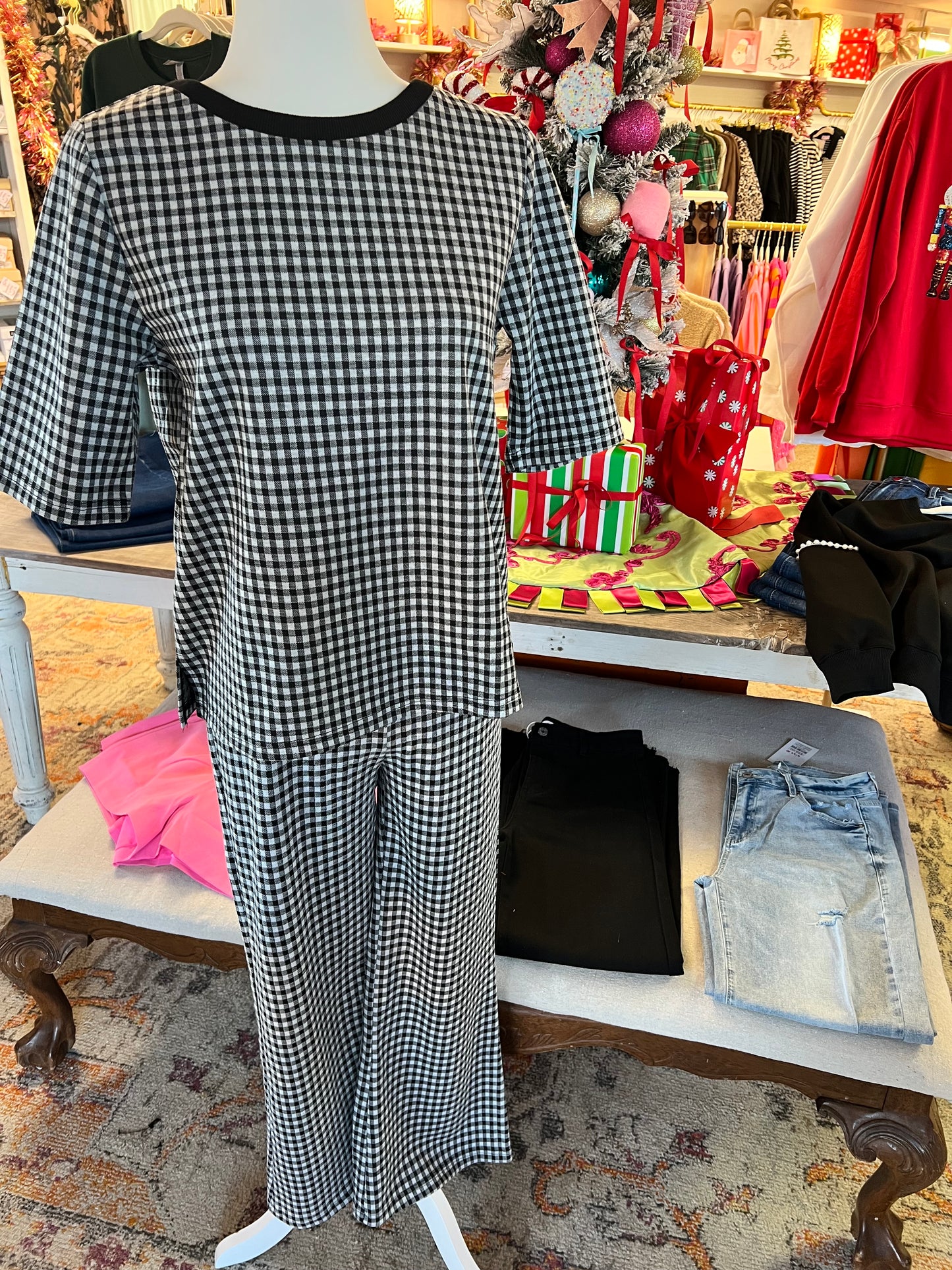 Gingham Knit Pant Set