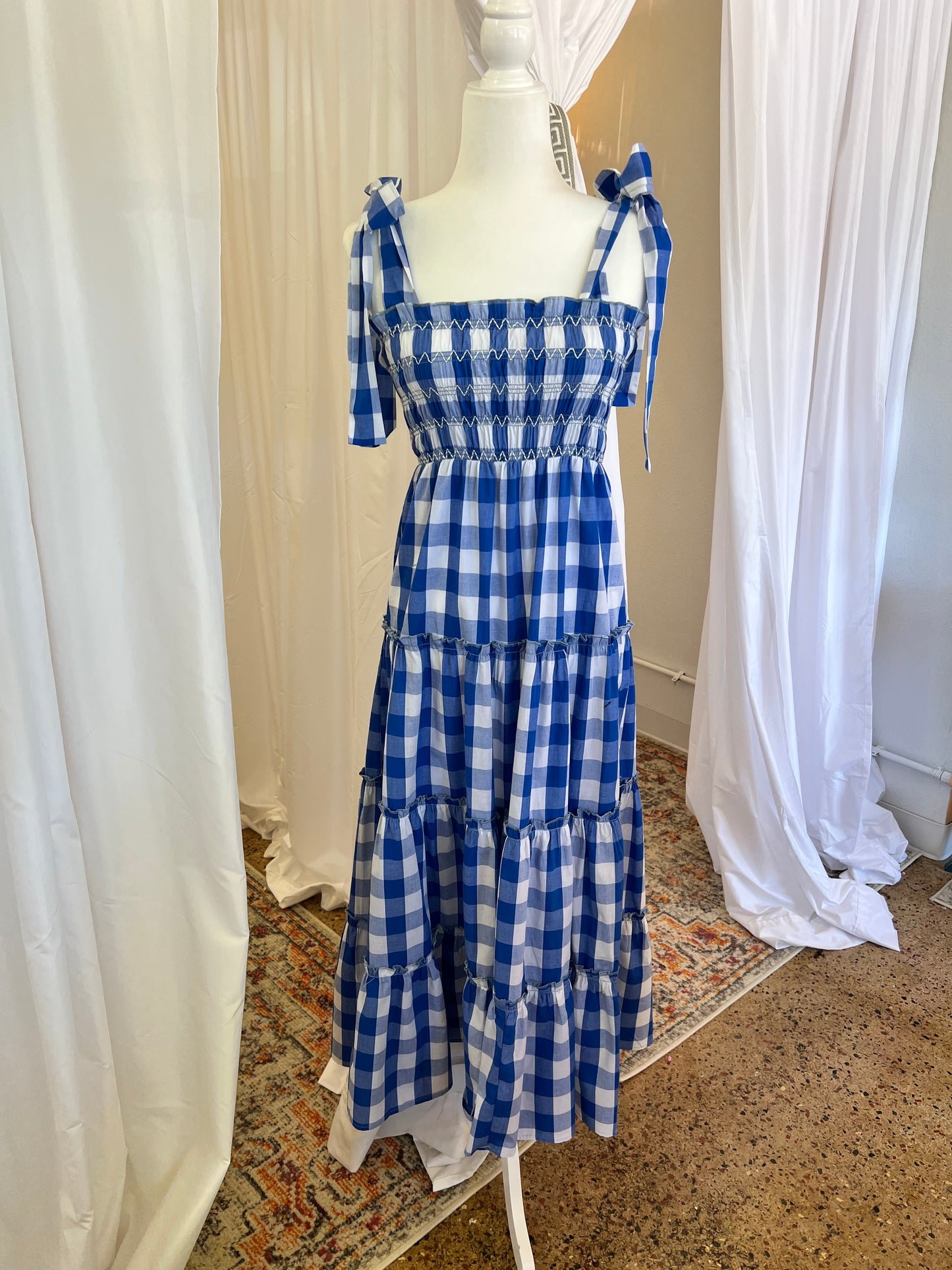 Blue Gingham Smocked Dress