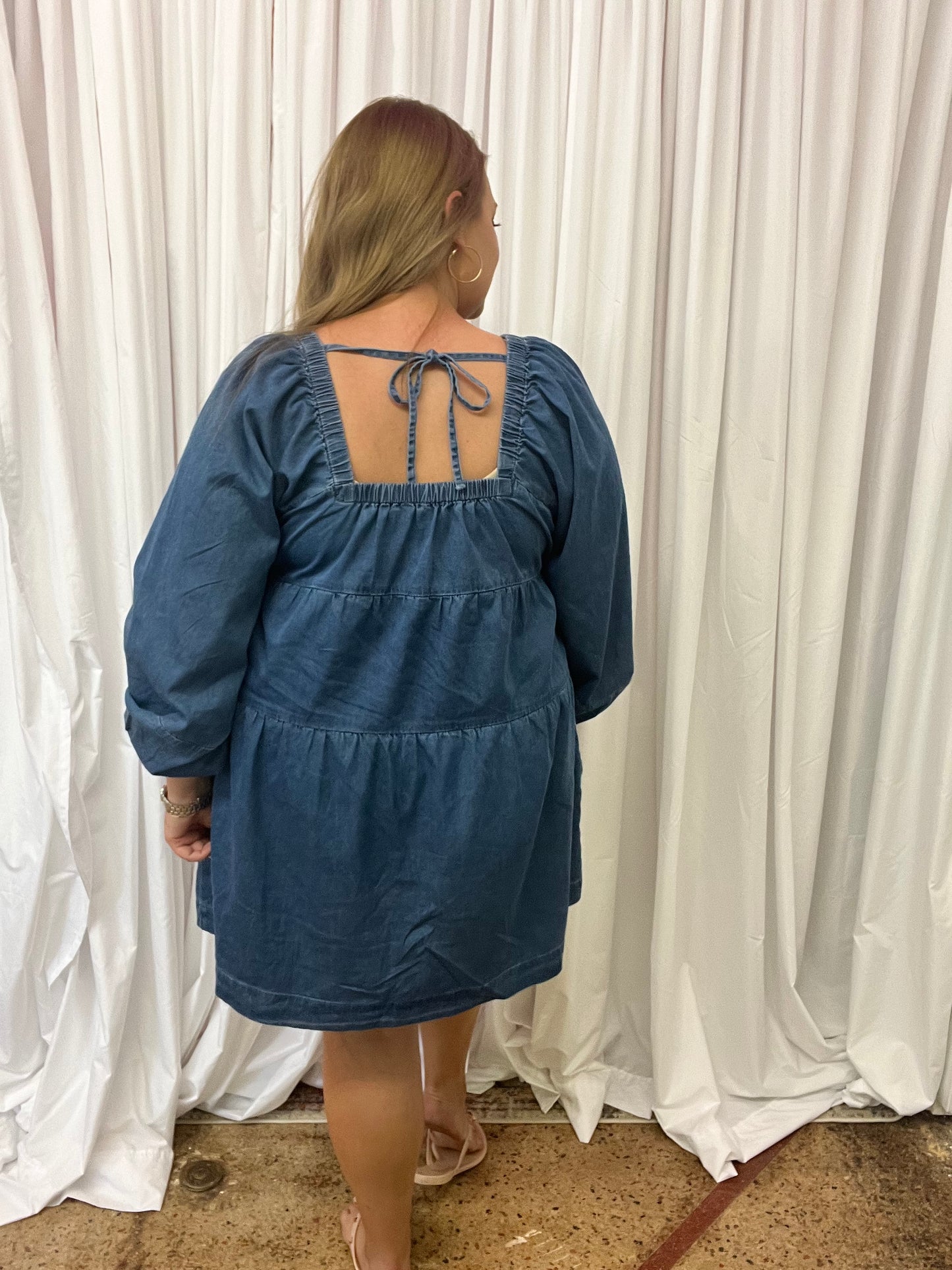 Chambray Square Neck Dress