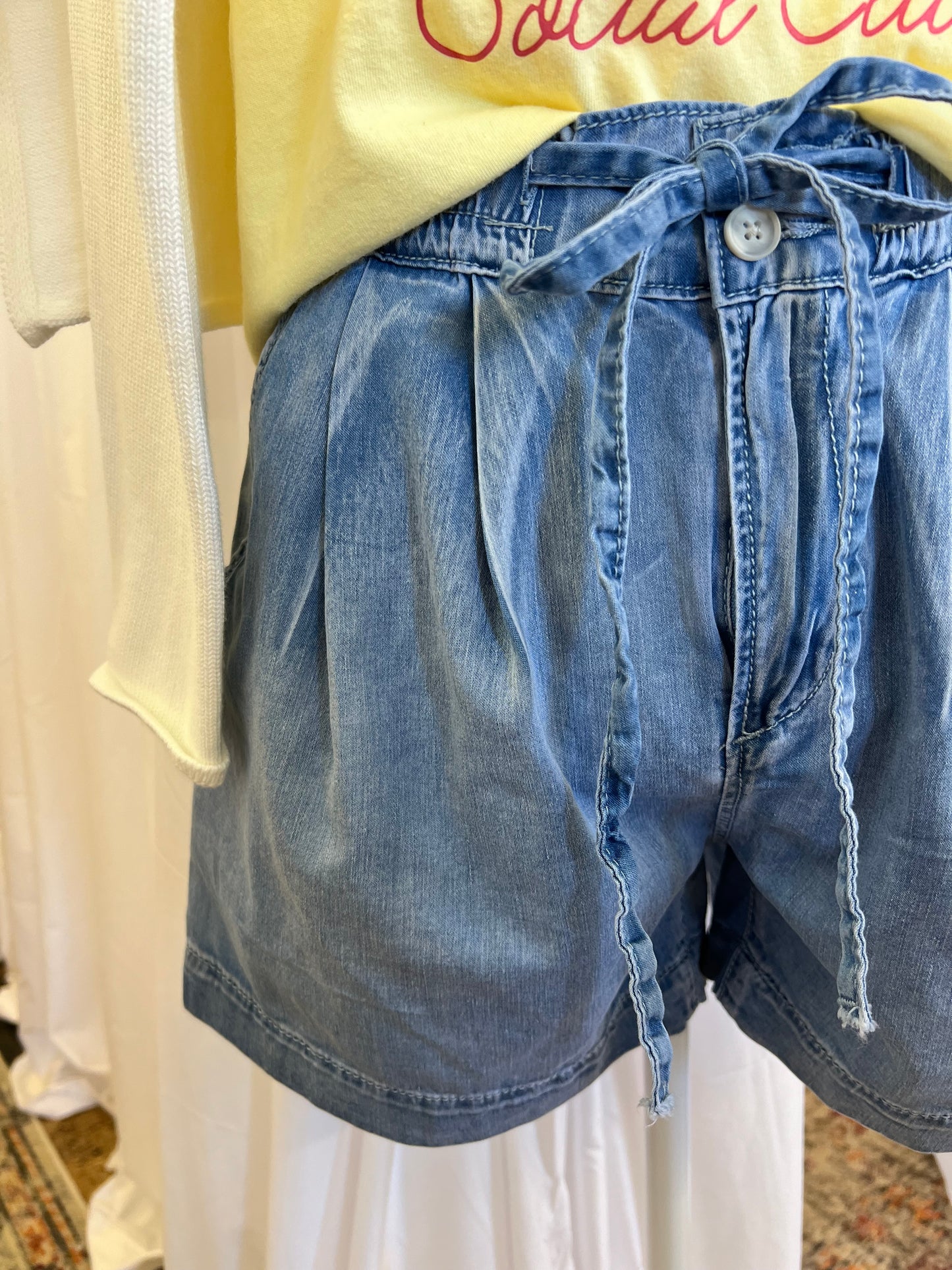 Chambray Drawstring Shorts