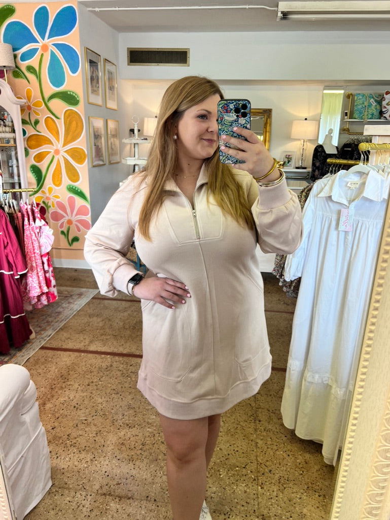 Half Zip Dress-Taupe