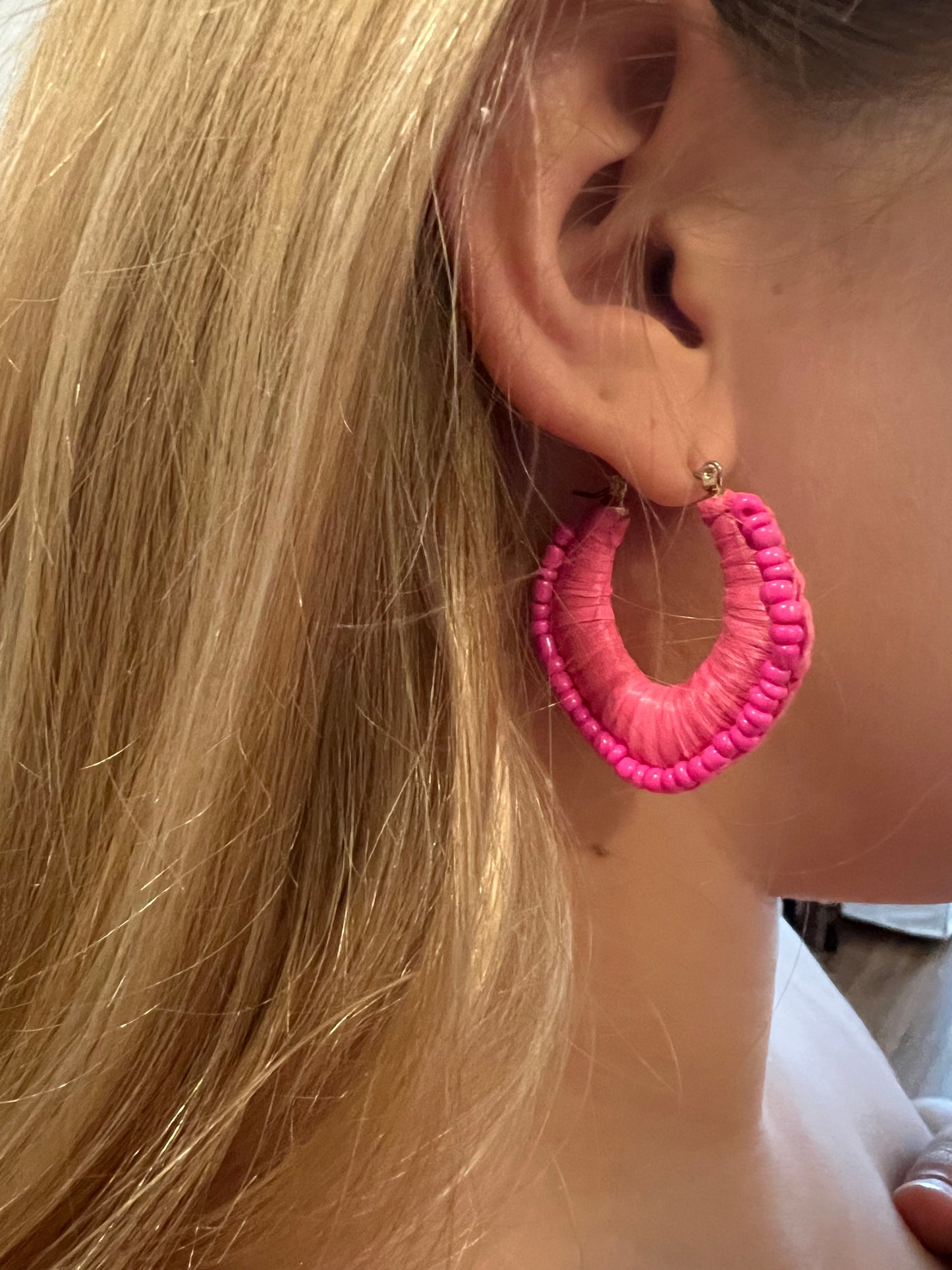 Pink Raffia Hoops