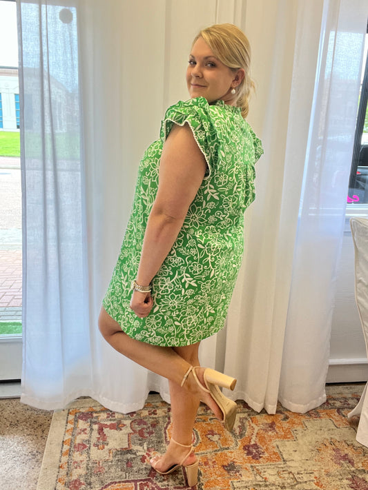 Green Flower Print Dress