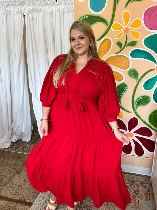 Red Gauze Tiered Maxi Dress