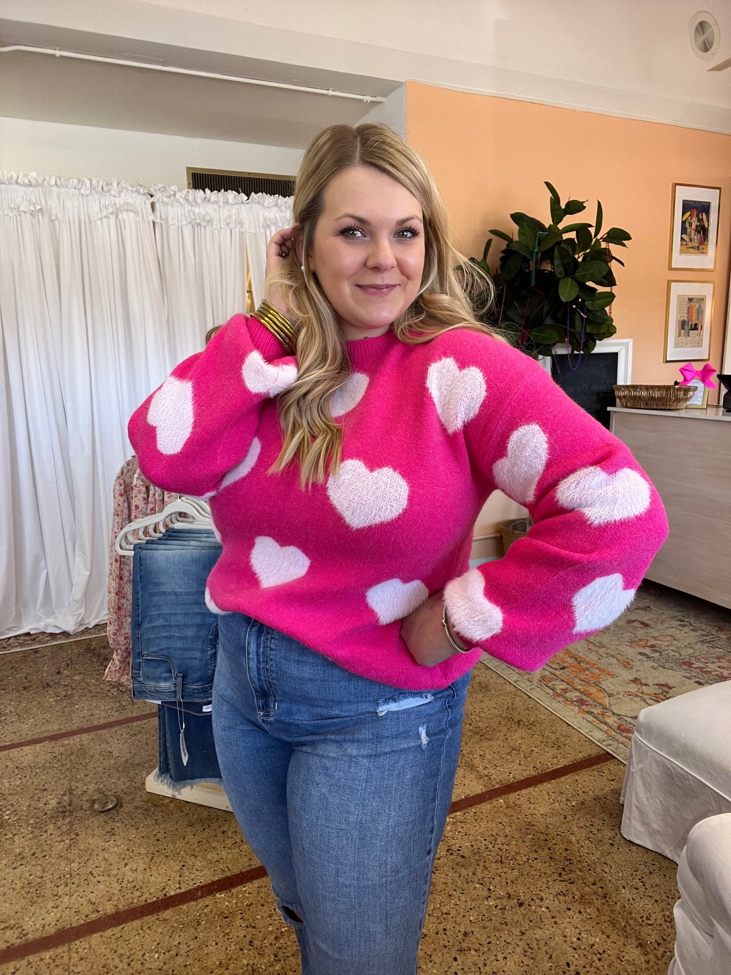 Fuzzy Pink Heart Sweater