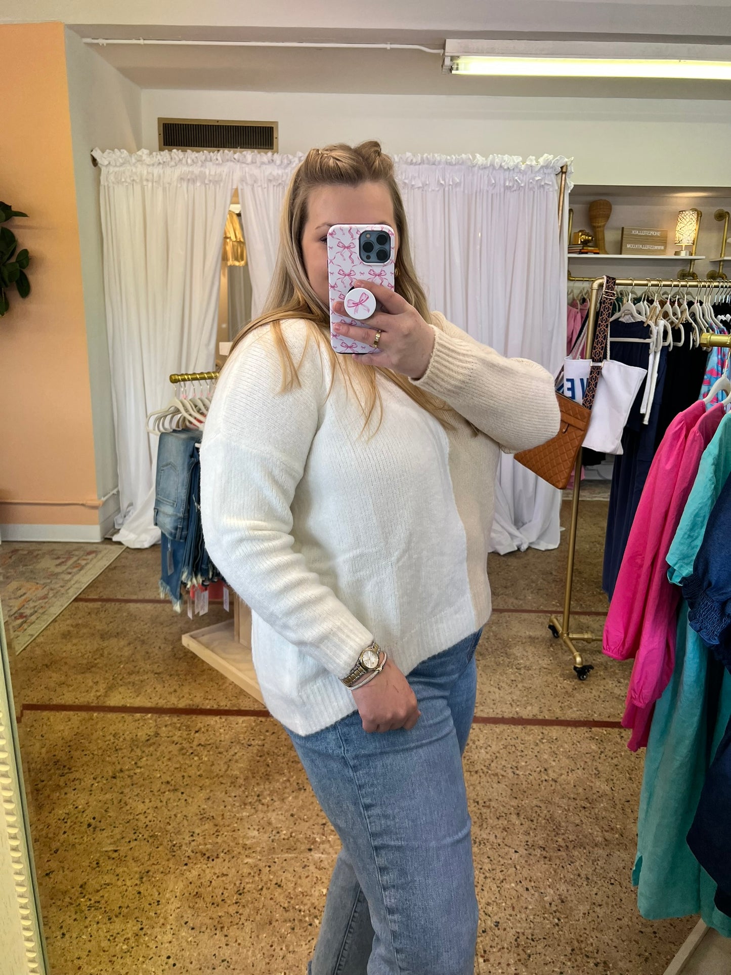 Ivory/Camel Colorblock Sweater