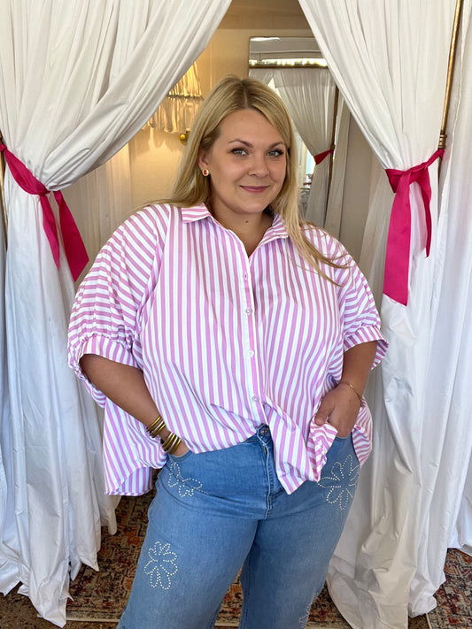 Pink Oversized Stripe Button Down