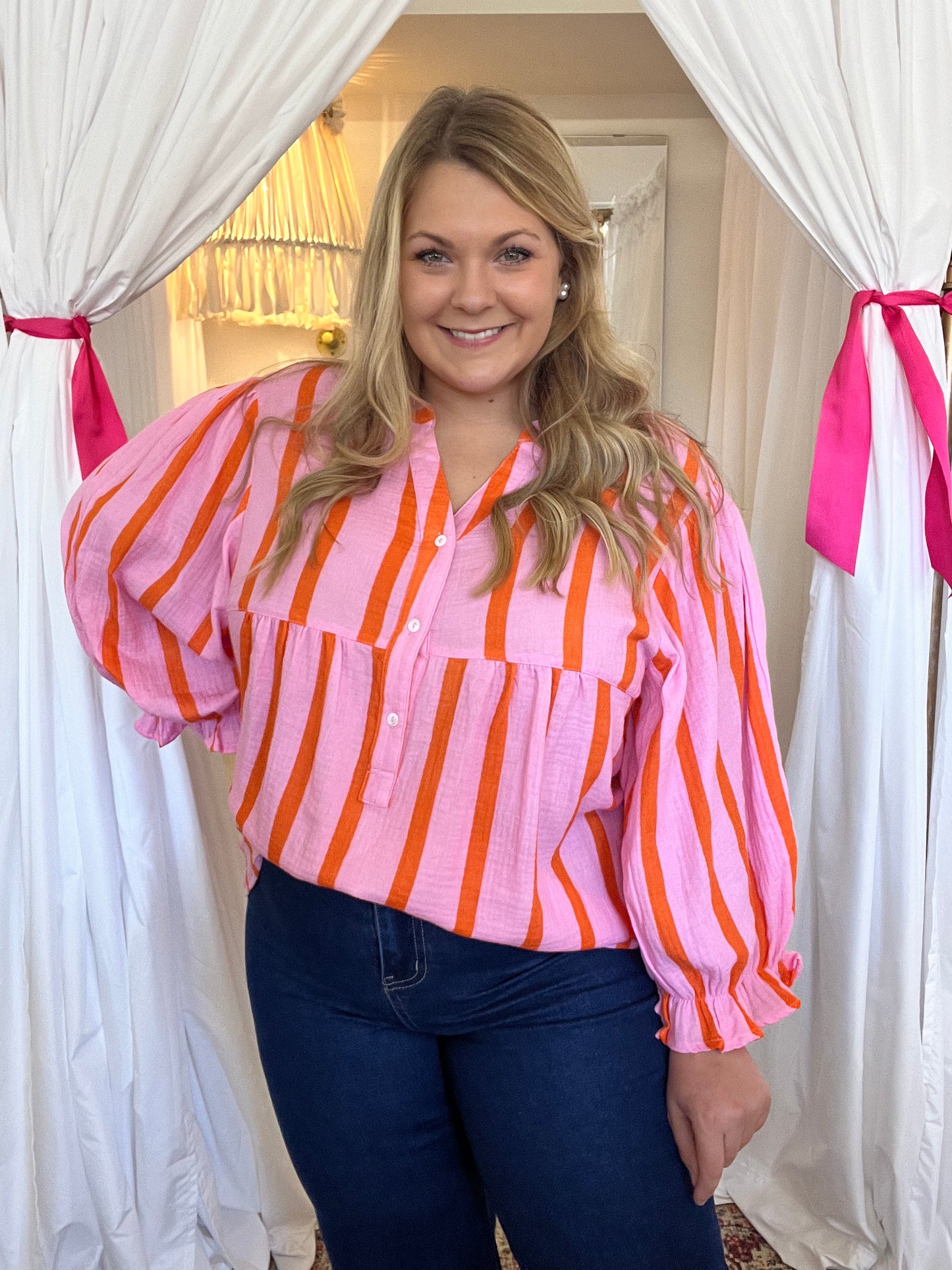 Pink & Orange Gauze Blouse